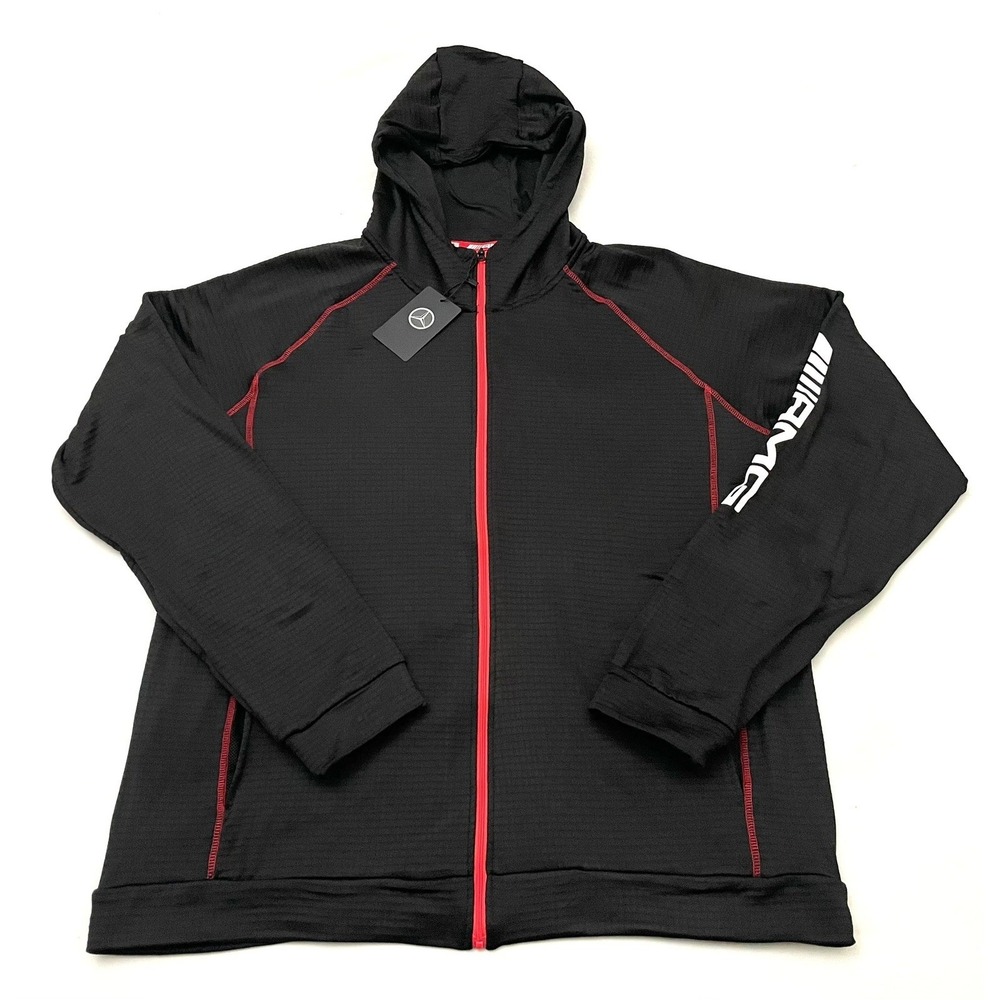 NEW Mercedes-Benz AMG Full Zip Hoodie Unisex 2XL Black Red Contrast Trim